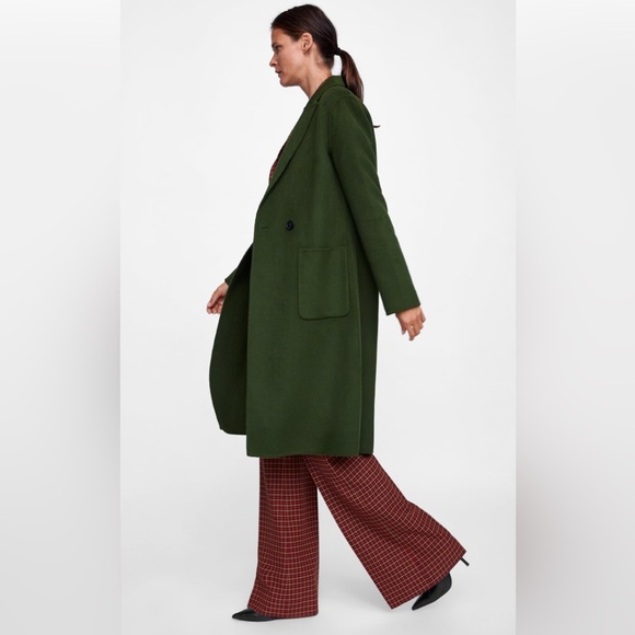 Zara Double breasted green wool blend coat S - Picture 5 of 13